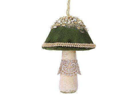 789-193 Decorative soft pendant Mushroom with sequin decor, 13*7cm, color - green