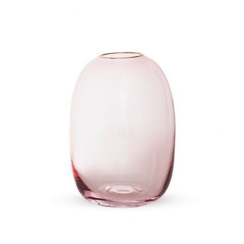 111033 Oval glass vase pink, 14*5 cm