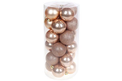 147-009 Set of Christmas tree balls 6cm, 24pcs; color - beige velvet 12pcs - mother of pearl, 6pcs each - glitter, matte