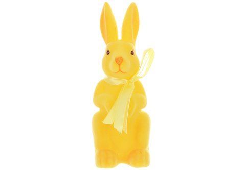113-159 Decorative figurine Rabbit with a bow, with flock coating 6*18cm, color - juicy yellow