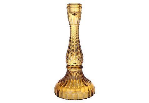 133-008 Crystal glass candlestick (for thin candle), D11*22cm, color - amber brown