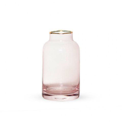 111036 Pink glass vase with gold neck, 13.7*7.5 cm
