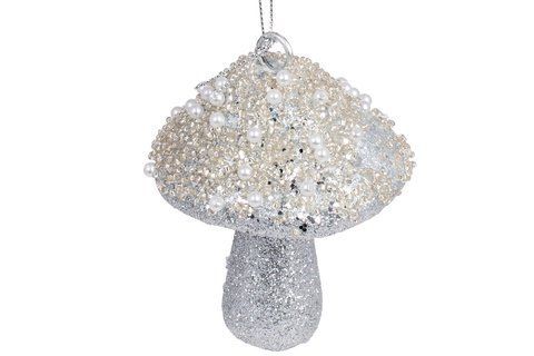 182-140 Christmas tree decoration Mushroom 8cm, color - silver