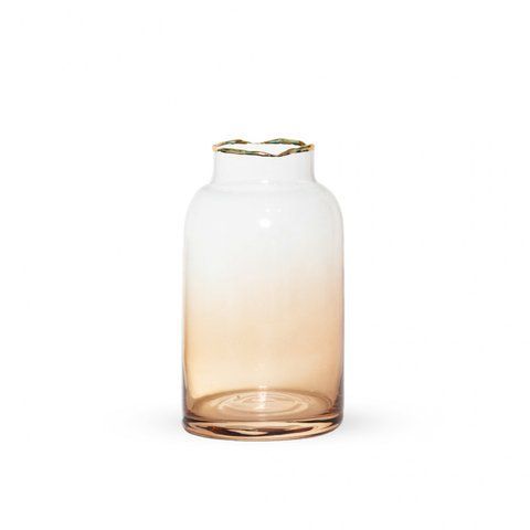 111037 Beige glass vase with gold neck, 13.7*7.5 cm