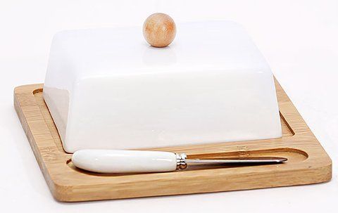 289-184 Porcelain butter dish with bamboo dish Grace 20.5*14.5*8.8cm