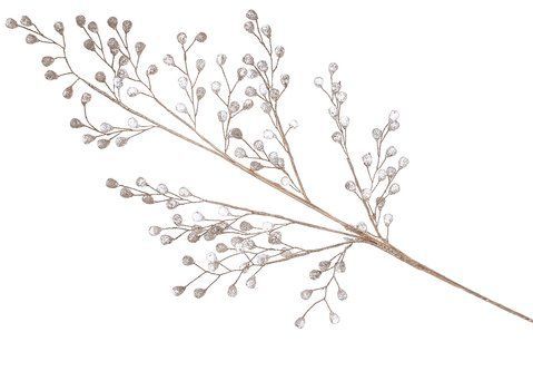 CR8-442 Decorative branch with glitter drops 72cm, color - transparent with champagne