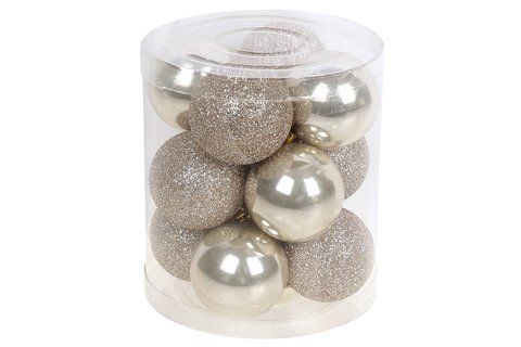 147-331 Set of Christmas tree balls 4cm, color - champagne, 12pcs: mother of pearl and glitter - 6pcs each