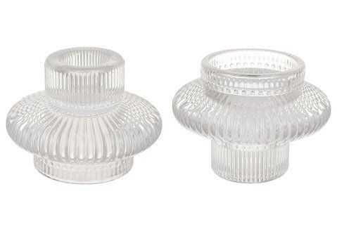 133-048 Candle holder for thin (23mm) and tea (43mm) candles 5.8*8 cm, clear glass