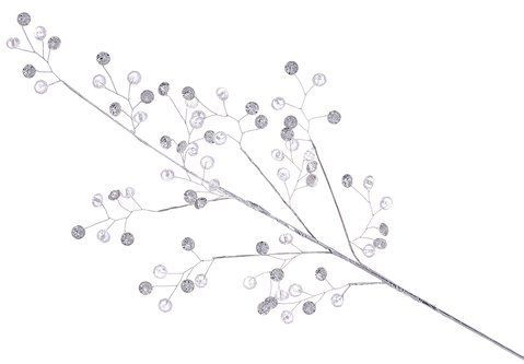 CR8-375 Decorative branch with acrylic stones 72cm, color-white with silver