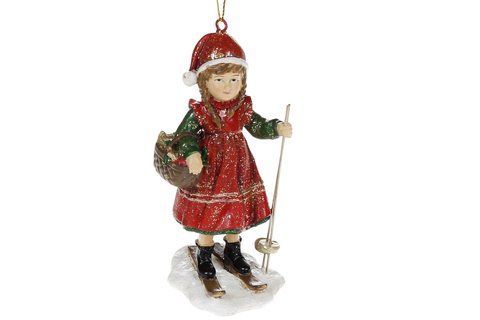 707-838 Decorative pendant Girl on skis, 11cm, color - red