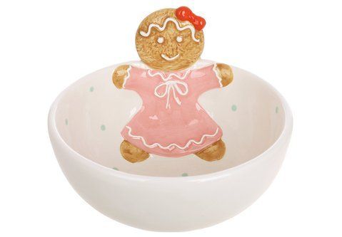 834-441 Ceramic bowl Gingerbread man 530 ml, color - white with pink