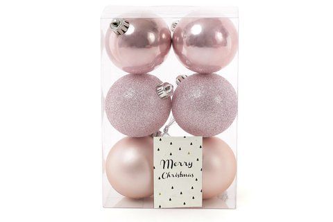 147-203 Set of Christmas tree balls 6cm, color - pink, 6pcs