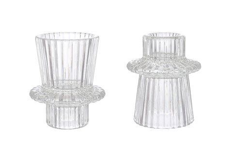 133-002 Double-sided glass candlestick for tea and thin candles, D6*7cm transparent