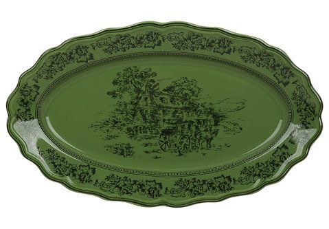 K307  Блюдо порцелянове овальне 36*21*3.5см Heritage Toile Collection, колір - оливковий зелений K307 фото