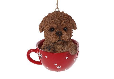 913-337 Decorative hanging figurine dog in a mug 12.8cm