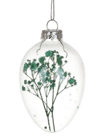 115-257 Decorative pendant Egg with dried flowers 5.8*8.3 cm, clear glass