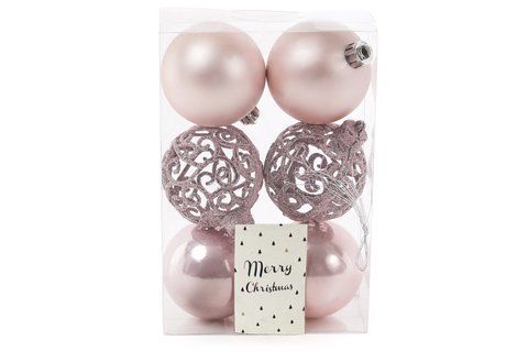 147-220 Set of Christmas tree balls Openwork, 6cm, color - pink, 6pcs